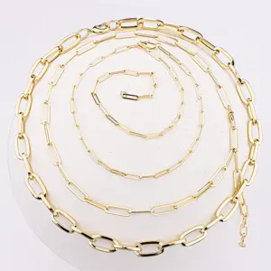 CM YIM Wholesale Fashion Oval Link Chain Cadena De Paper Clip 14K Gold Plated Filled Chain Jewelry Paperclip Necklace For Women