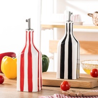 Botol Minyak Keramik Bergaris Lukis Tangan Modern Kreatif Lelyi, Botol Minyak Zaitun Ramah Lingkungan, Botol Bumbu Dapur, Botol Kecap