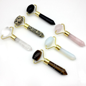 chul natural rose quartz roller, beauty container, white crystal spotted <strong>protein</strong>, tigers eye, black agate massagers, - Product Image 1