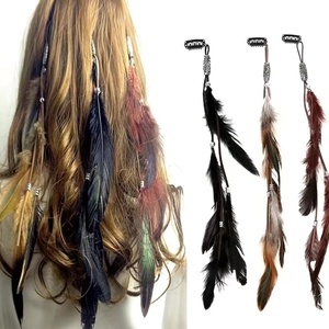Pince à cheveux transfrontalière bohème en plumes de poulet, style ethnique rétro pour vacances en bord de mer, longue pince <span class=keywords><strong>BB</strong></span>, accessoires capillaires, coiffe indienne - Product Image 2