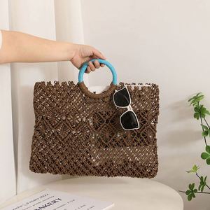 Luxury Women's Straw Bag for Seaside Holidays Handmade <b>Square</b> Summer Hollow Geometric Pattern Beach Bag - Product Image 3