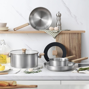 Ensemble de casseroles en acier inoxydable de haute qualité à 3 couches avec couvercles en verre, adaptées aux cuisinières à gaz et à induction, en acier inoxydable triple couche - Product Image 6