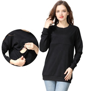 Áo Hoodie Cho Bà Bầu Áo Nỉ Cho Con Bú Quần Áo Cho Con Bú Cổ Tròn 100% Cotton S-4XL Đo Lường Mùa Đông Mỹ Dày - Product Image 3