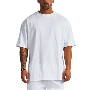 Camiseta en blanco de gran tamaño para hombre, camiseta para correr, ropa de gimnasio, Camiseta deportiva para hombre, ajuste holgado, hombro caído