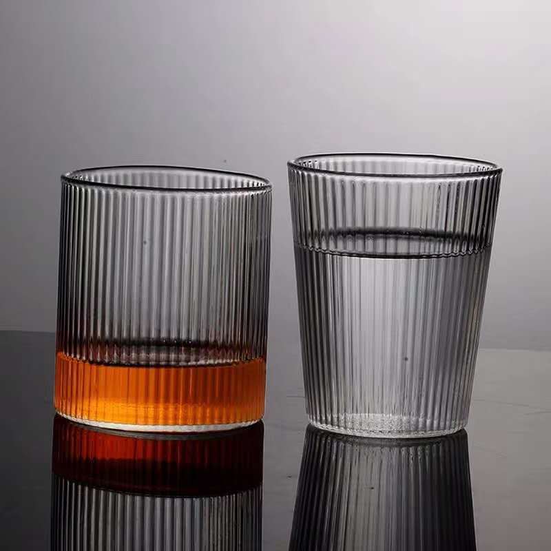 200~300ml high borosilicate glass coffee cup striped glass cup
