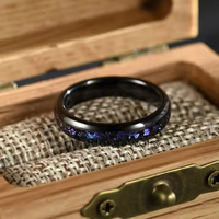 Gentdes Jewelry Fashion Rings 4MM High Poli Blue Sandstone Inlay Tungstène Wedding Band Women Black Tungsten Ring