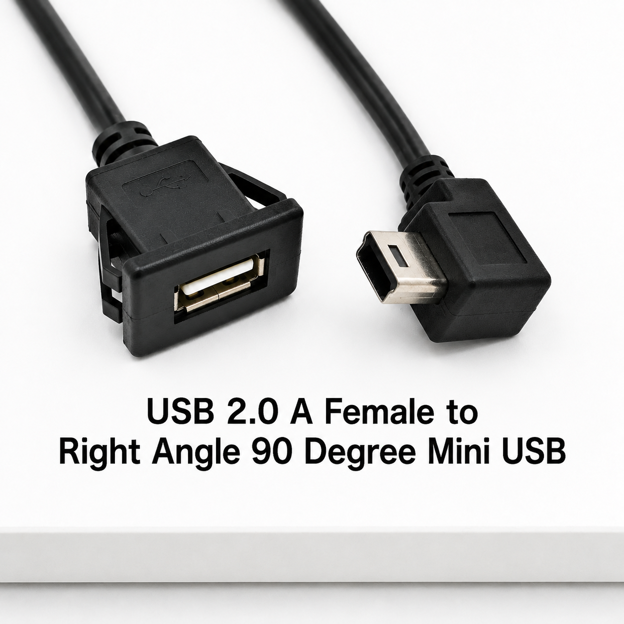USB 2.0 A Female to 90° Right Angle Mini USB 5Pin Panel Mount Cable