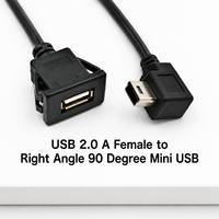 Cable de Extensión USB 2.0 A Hembra para Montaje en Panel con Conector a Mini USB 5 Pines Macho en Ángulo Recto de 90 Grados para Montaje Empotrado en el Tablero del Automóvil