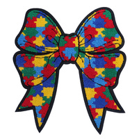 Lot de patchs en chenille en forme de nœuds – Motifs colorés puzzle et cœur à carreaux, thermocollants/à coudre pour vêtements Y2K, style girly, vente en gros