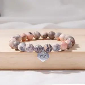 Natural Stone Pink Beads Heart Love Charm Taylor Bracelet Jewelry For Music Concert