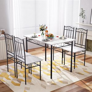 Cross-border <b>white</b> marble patterned dining <b>table</b> and chair set, home furniture, simple <b>small</b> apartment kitchen and living room - Product Image 1