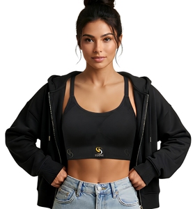 Sujetador deportivo negro con tiras para mujer, con paneles de malla, espalda cruzada, relleno extraíble y banda de soporte ancha para yoga y gimnasio - Product Image 2