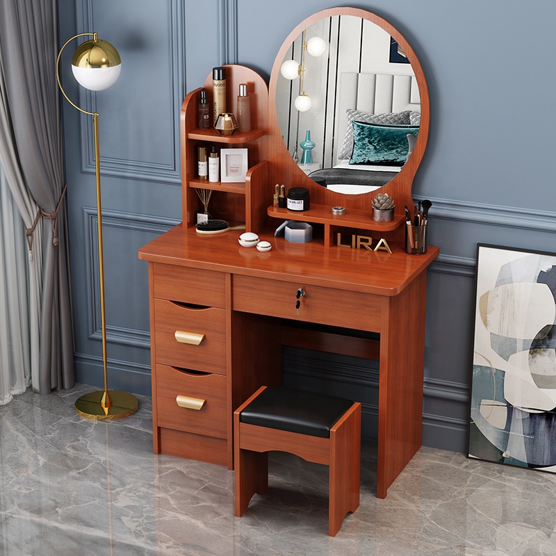 Affordable 80cm Wooden Nordic Vanity Table with Lighted Mirror & Stool for  Bedroom, Minimalist Design - Easy Assembly.