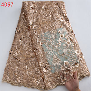 4057 precio al por mayor tela de encaje africano de lujo con cuentas y diseños de perlas Aso Oke para ropa de fiesta de mujeres nigerianas - Product Image 2