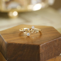 Pabrik emosional 925 perak murni batu permata berlapis emas 14K Cabang bunga elegan bunga Moissanite cincin