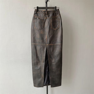 <span class=keywords><strong>Gonna</strong></span> Lunga <span class=keywords><strong>in</strong></span> Vera <span class=keywords><strong>Pelle</strong></span> di Pecora <span class=keywords><strong>con</strong></span> Spacco, Sexy, a Vita Alta, per Ufficio, Primavera-Autunno, Nuova Collezione - Product Image 4