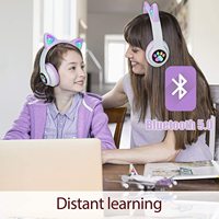 Casque sans fil Lucky Cat pour filles, avec oreilles de chat colorées, LED, TWS, Bluetooth