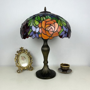 Longhuijing Eco-Friendly Flexible Simple Vintage Stained Glass Tulip LED Table Lamp 16 Inch AC E26 <b>Bedside</b> Reading Light - Product Image 5