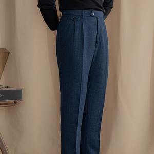 <span class=keywords><strong>Pantaloni</strong></span> da Completo Invernali Casual da <span class=keywords><strong>Uomo</strong></span> in Lana a Spina di Pesce, Modello Dritto, Vita Media, Antipiega con Pieghe Frontali - Product Image 6