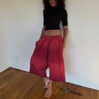 Pantalon de jogging unisexe ample à jambe large, taille haute, décontracté, style streetwear, rouge, 100 % coton, pour l'été