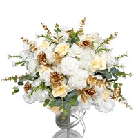 Susunan Bunga Sutra Emas Gaya Baru Whh Whh-219, Mawar, Eucalyptus, Baby's Breath untuk Dekorasi Meja Pernikahan, Dekorasi Rumah, dan Dekorasi Luar Ruangan