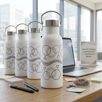 Bouteille d'eau isotherme en acier inoxydable à double paroi avec poignée, personnalisable sur toute la surface, 12oz, 16oz, 20oz, pour le sport et la gym