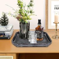 Plateau de service décoratif pour table basse, long plateau octogonal en bois noir avec perles en bois, style farmhouse, pour table ottoman ou comptoir