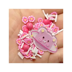 New Design Bear Head Shape Planet Resin Flatback Charms Flower Clay Slices for Jewelry Making Slime Filling