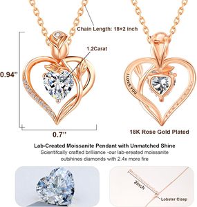 Collana con Pendente a Cuore di Rosa 12CT, Moissanite, Zaffiro, Rubino, Smeraldo Coltivati in Laboratorio - Argento Sterling S925 Placcato Oro Bianco/Rosa 18K - Product Image 3