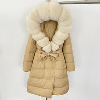 Nouveau hiver réel naturel fourrure de renard col bouffant doudoune chaud vers le bas manteau femmes bouffant veste