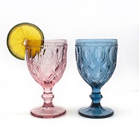 Ensemble de verres à vin en cristal classique LANGXU avec motif de diamant, surface fleurie rose, relief