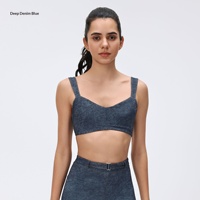 Soutien-gorge de sport léger style denim, anti-choc, avec armatures, contrôle latéral, anti-affaissement, logo avant, camisole de fitness