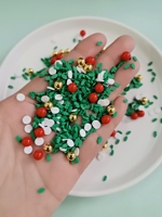 Feuilles de houx vertes, perles de baies rouges, perles dorées, décorations de Noël en argile polymère, tranches d'argile pour slime, garniture pour boules à neige