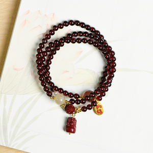 Haute Qualité PIXU Cinabre Style <span class=keywords><strong>Chinois</strong></span> Perlé Bracelet Chanceux Animal Charme avec Nature Grenat Cristaux Mode Guérison Bijoux - Product Image 3
