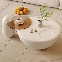 Table basse ronde moderne, forme de bol sculptural, finition brillante crème, style minimaliste, pour salon, chambre, meubles de maison