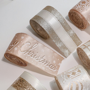 Ruban de Noël LINGKAI à motif flocon de neige et carreaux, imprimé pailleté or champagne, bordure filée, pour emballage de cadeaux et décoration de Noël - Product Image 3