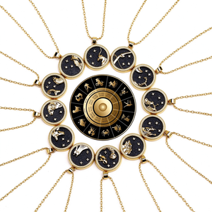 Collana con Ciondolo a Forma di Moneta Placcato Oro all'Ingrosso, Oroscopo Giorno e Notte, 12 <span class=keywords><strong>Segni</strong></span> <span class=keywords><strong>Zodiacali</strong></span>, Gioielli per Donne - Product Image 2
