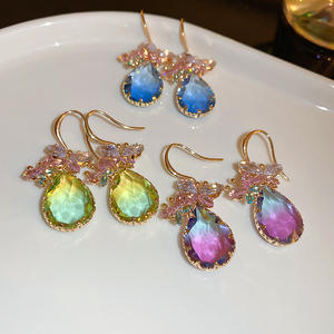 Pendientes de joyería de estilo francés Zircon mariposa gradiente cristal gota de agua pendientes al por mayor - Product Image 2