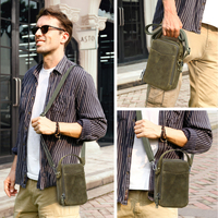 Sac à bandoulière pour téléphone en cuir Crazy Horse vintage de Contact's pour hommes, petit sac pour passeport, double fermeture éclair avec emplacements pour cartes, logo personnalisé