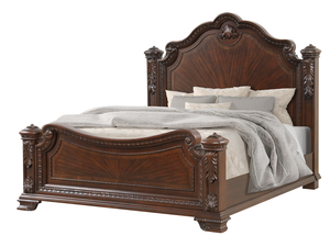Modern <b>Convertible</b> 4-Piece Queen Bedroom Set Adjustable Height Eco-Friendly Design Intricate Wood Carvings Walnut Wood for Hotel - Product Image 2