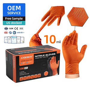 Guanti in Nitrile Monouso Anboson 10mil Arancioni con Texture a Diamante, Guantes De Nitrilo Industriali Resistenti per Meccanici - Product Image 1