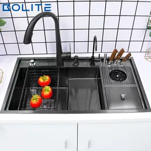 Fregadero de cocina de acero inoxidable de lujo multifuncional moderno de moda de fabricante