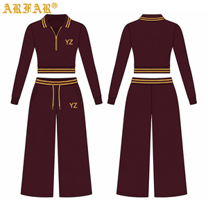Set da Lounge Personalizzato per Donna, Giacca Polo con Zip e Finiture Dorate, Pantaloni a Costine, Tuta Sportiva in Due Pezzi - Product Image 1