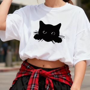 Nouvelle arrivée transfrontalière Hongcai Unique Adorable chat noir <span class=keywords><strong>Silhouette</strong></span> Logo encre blanche Durable <span class=keywords><strong>transfert</strong></span> de chaleur vêtements d'impression - Product Image 4