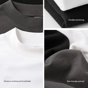 เสื้อยืดคอกลมลายนูน 3 มิติ พรีเมียม ผู้ชาย ผ้าฝ้ายพีมาออร์แกนิค เสื้อยืดกีฬาทรงโอเวอร์ไซส์  เรียบๆ  ใส่โลโก้แบบกำหนดเองได้ - Product Image 4