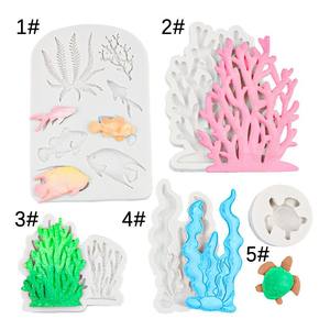 Moule en silicone à thème marin pour fondant, formes d'algues, de poissons, de coraux et de tortues marines, outils de pâtisserie faits main pour décorer gâteaux, biscuits et bonbons - Product Image 1