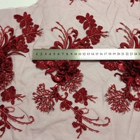 Handcut Bourgogne Couleur 3d Fleur Brodée Perles et Paillettes Maille Dentelle Applique LT2726A