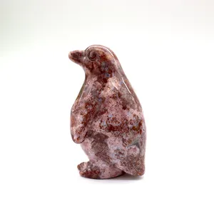 Figuras de pingüino talladas a mano, piedras naturales de animales de cristal para decoración, venta al por mayor