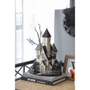 Casa Embrujada Iluminada de Cartón, 10x8.3x13.5 Pulgadas, Negra y Beige, Decoración de Mesa para Halloween, Funciona con Pilas - Product Image 4