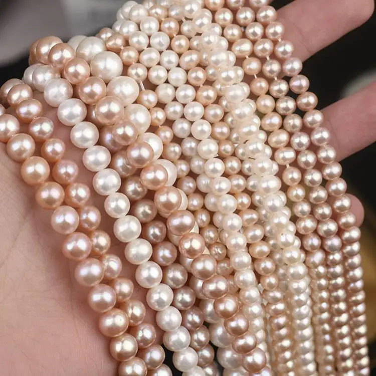 2-12 perlas blancas cultivadas naturales de agua dulce real, cuentas de cadena, venta al por mayor, perlas sueltas casi redondas de agua dulce